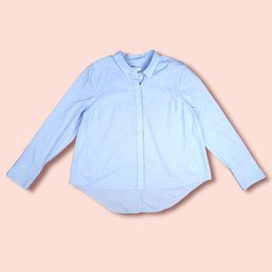 J. Jill 100% Cotton Career Soft Blue Womens Petite Button Down Blouse | P Medium
